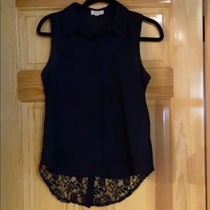 Lace navy blue button down top